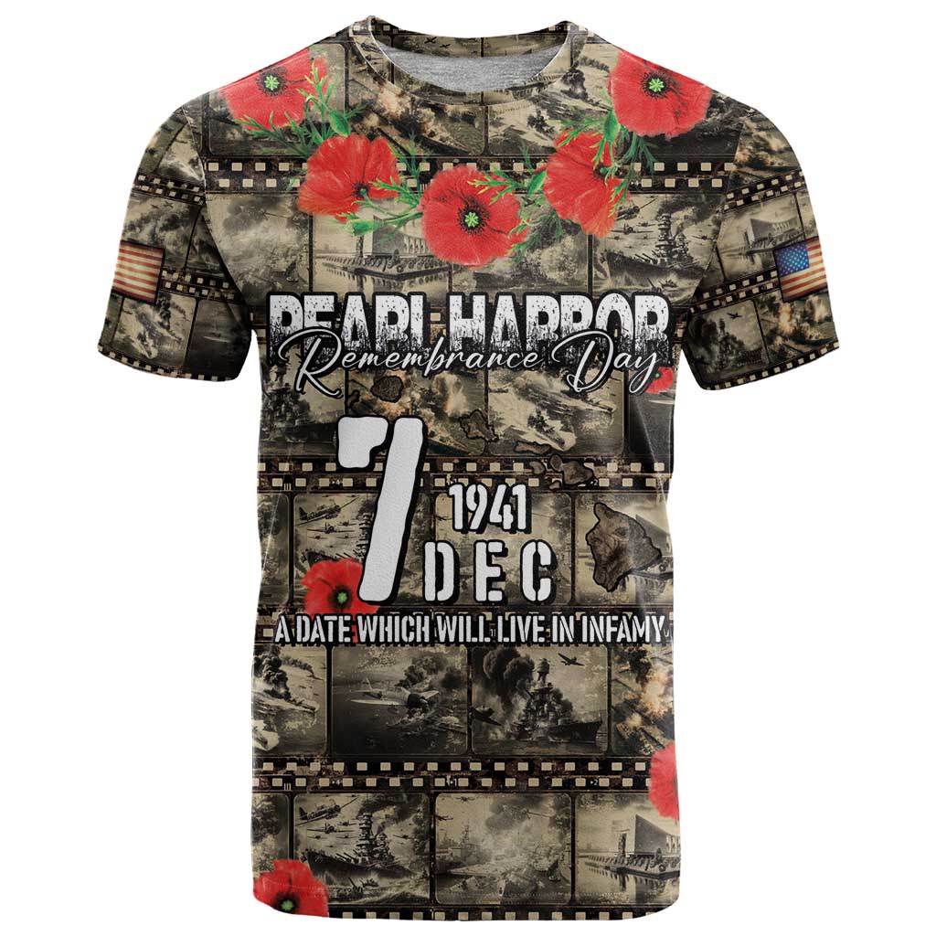 Pearl Harbor Remembrance Day Personalized T Shirt Memories of December 7 with Red Poppy Lei - Wonder Print Shop
