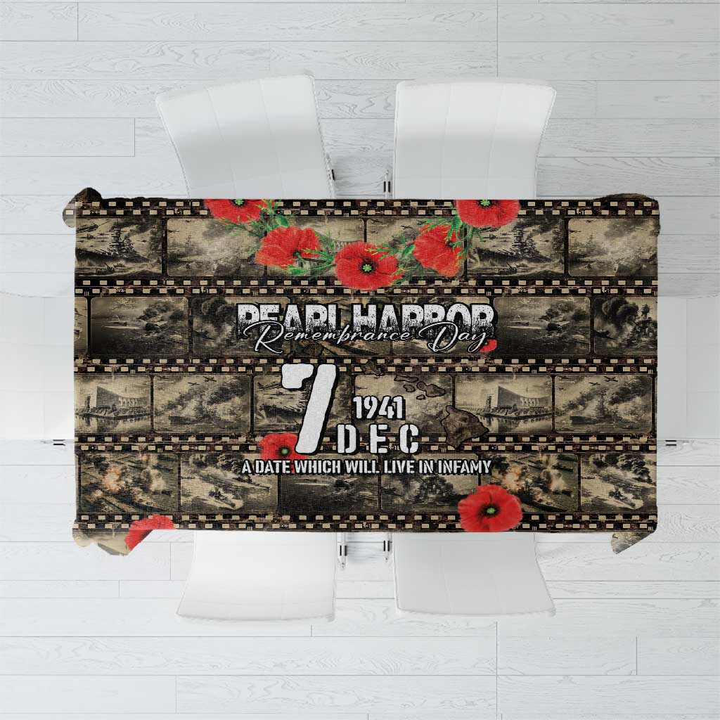 Pearl Harbor Remembrance Day Tablecloth Memories of December 7 with Red Poppy Lei - Wonder Print Shop