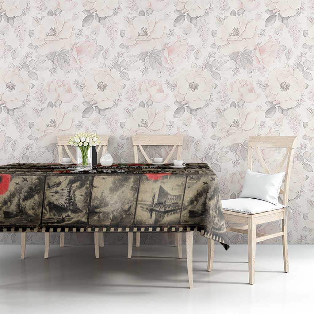 Pearl Harbor Remembrance Day Tablecloth Memories of December 7 with Red Poppy Lei - Wonder Print Shop