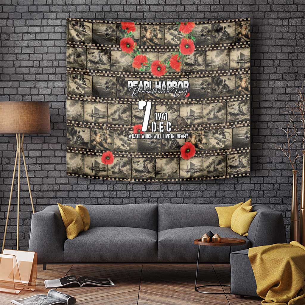 Pearl Harbor Remembrance Day Tapestry Memories of December 7 with Red Poppy Lei - Wonder Print Shop