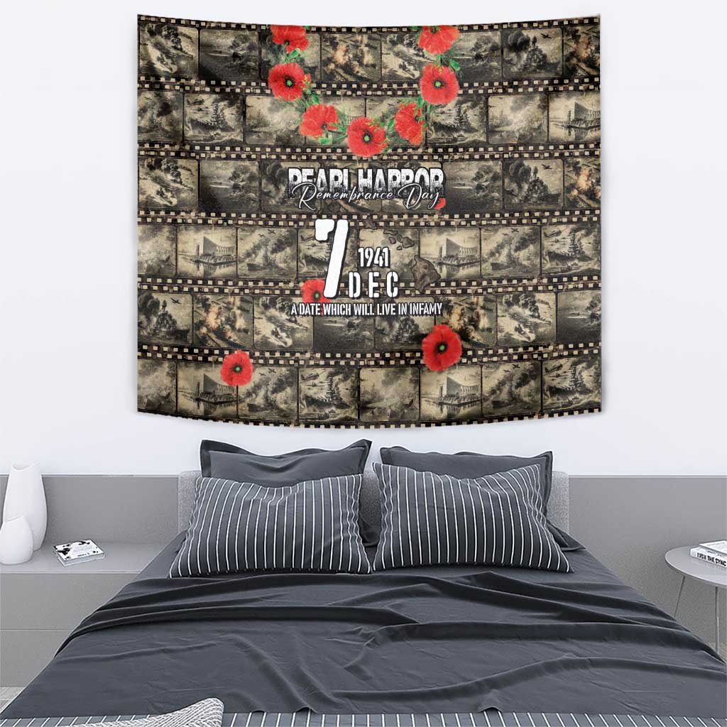 Pearl Harbor Remembrance Day Tapestry Memories of December 7 with Red Poppy Lei - Wonder Print Shop