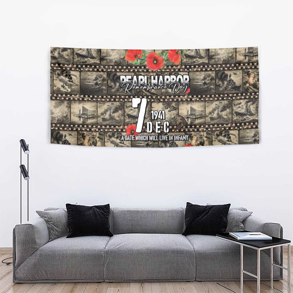Pearl Harbor Remembrance Day Tapestry Memories of December 7 with Red Poppy Lei - Wonder Print Shop