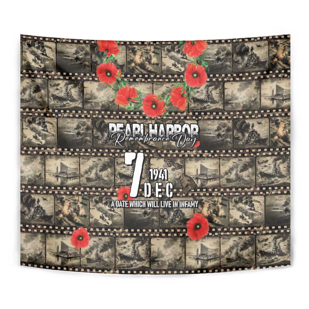 Pearl Harbor Remembrance Day Tapestry Memories of December 7 with Red Poppy Lei - Wonder Print Shop