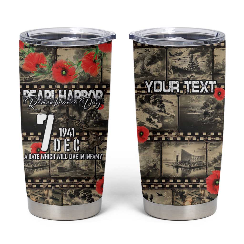 Pearl Harbor Remembrance Day Personalized Tumbler Cup Memories of December 7 with Red Poppy Lei - Wonder Print Shop
