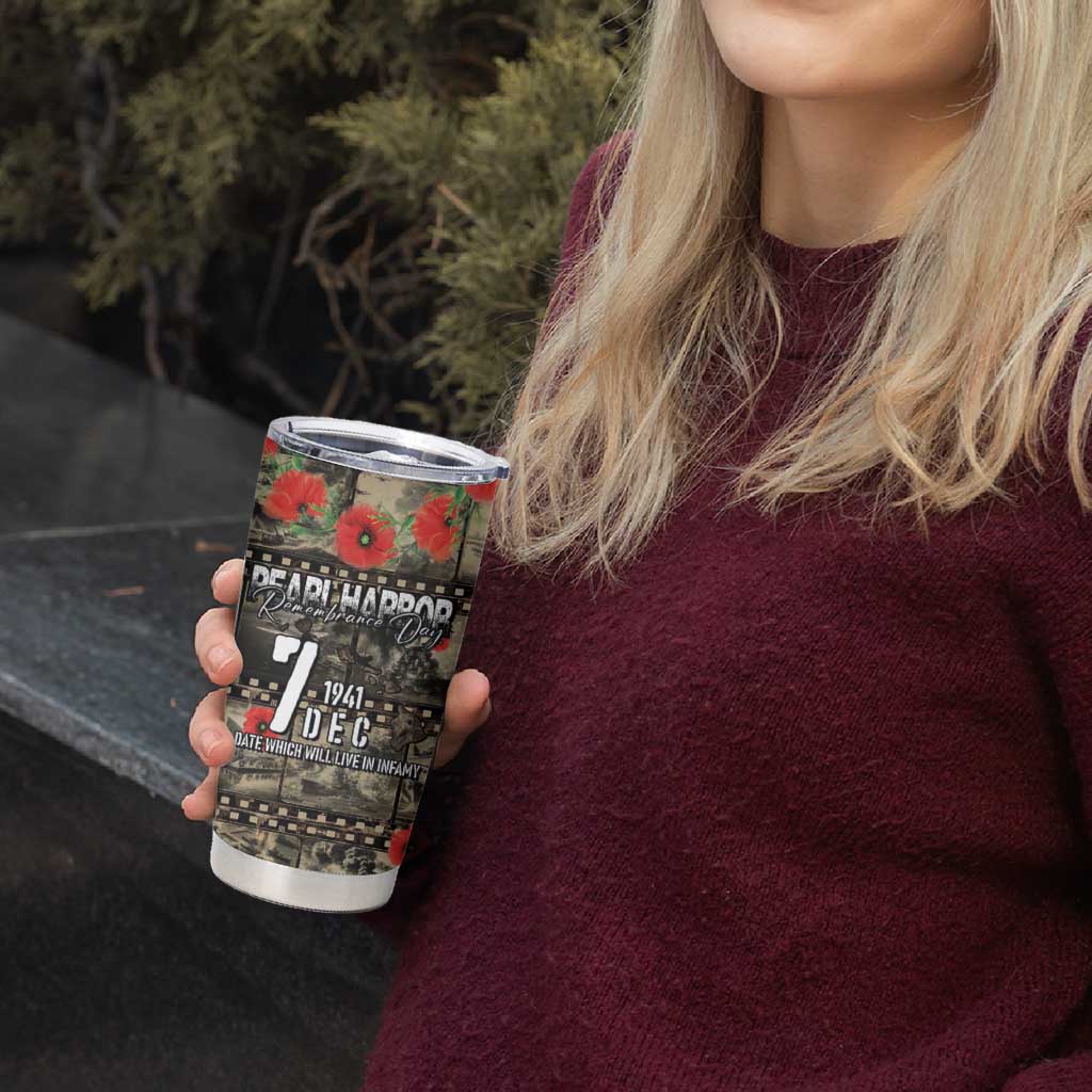 Pearl Harbor Remembrance Day Personalized Tumbler Cup Memories of December 7 with Red Poppy Lei - Wonder Print Shop