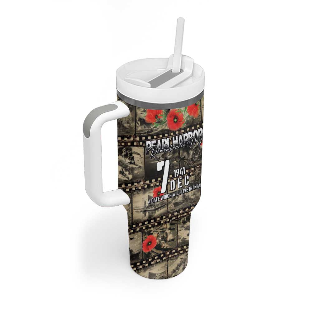 Pearl Harbor Remembrance Day Personalized Tumbler With Handle Memories of December 7 with Red Poppy Lei - Wonder Print Shop