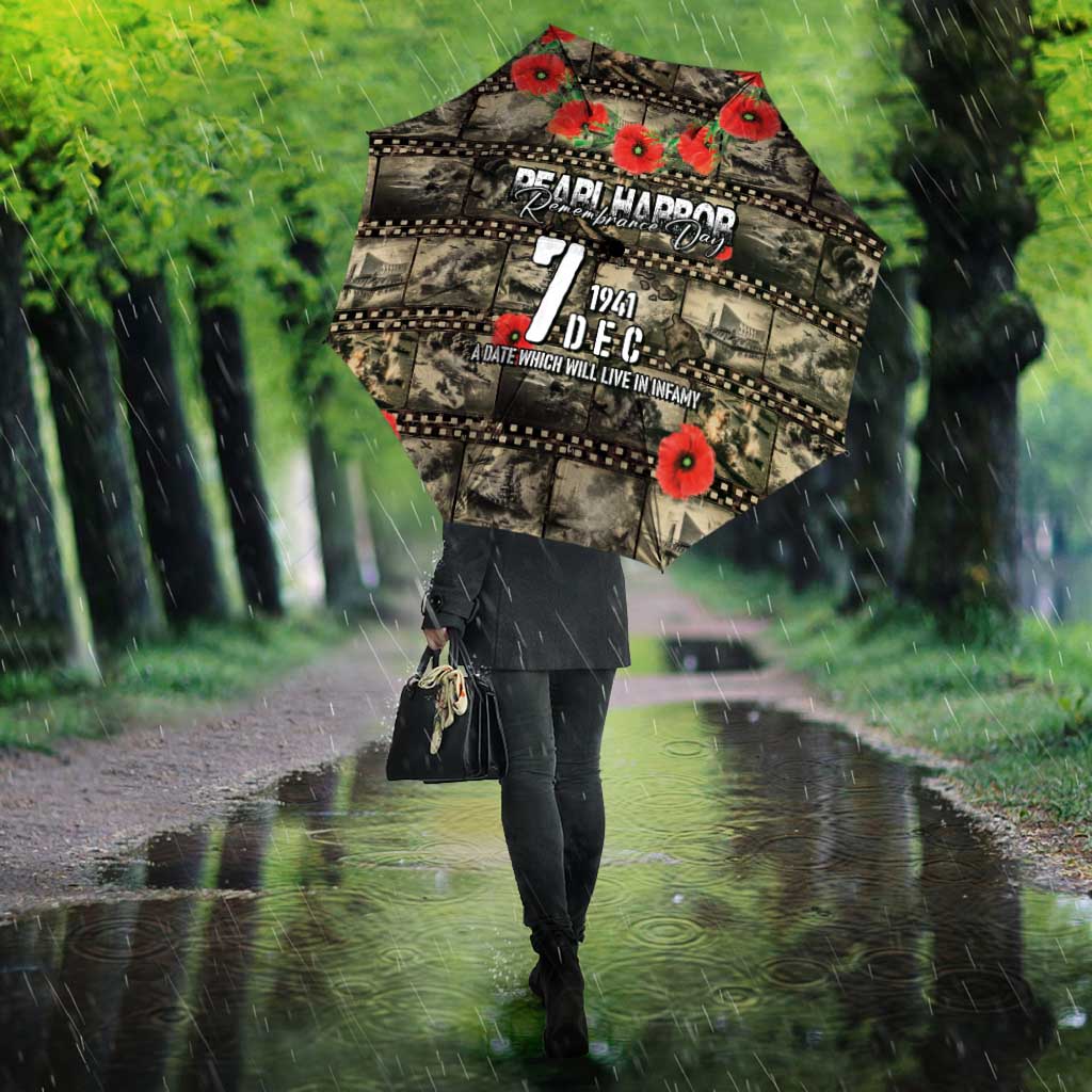 Pearl Harbor Remembrance Day Umbrella Memories of December 7 with Red Poppy Lei - Wonder Print Shop