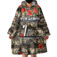 Pearl Harbor Remembrance Day Personalized Wearable Blanket Hoodie Memories of December 7 with Red Poppy Lei - Wonder Print Shop