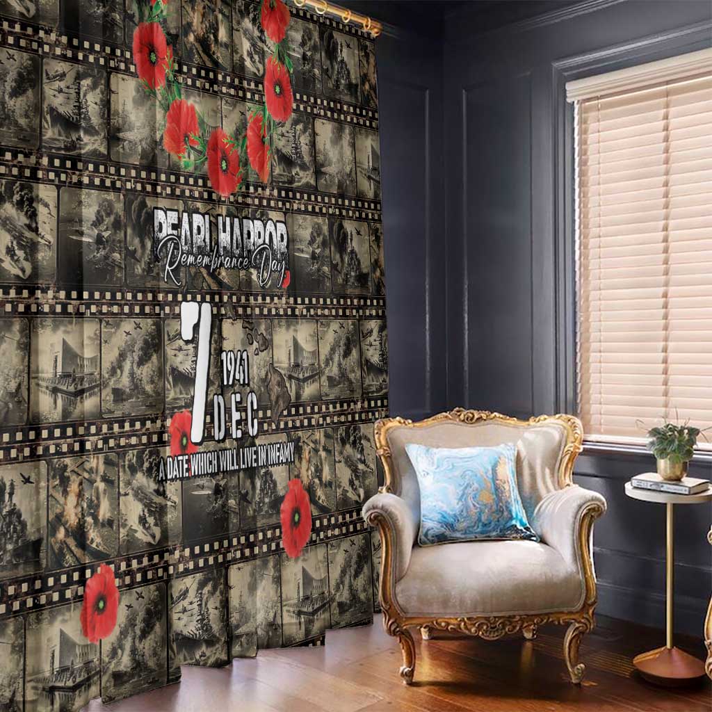Pearl Harbor Remembrance Day Window Curtain Memories of December 7 with Red Poppy Lei - Wonder Print Shop