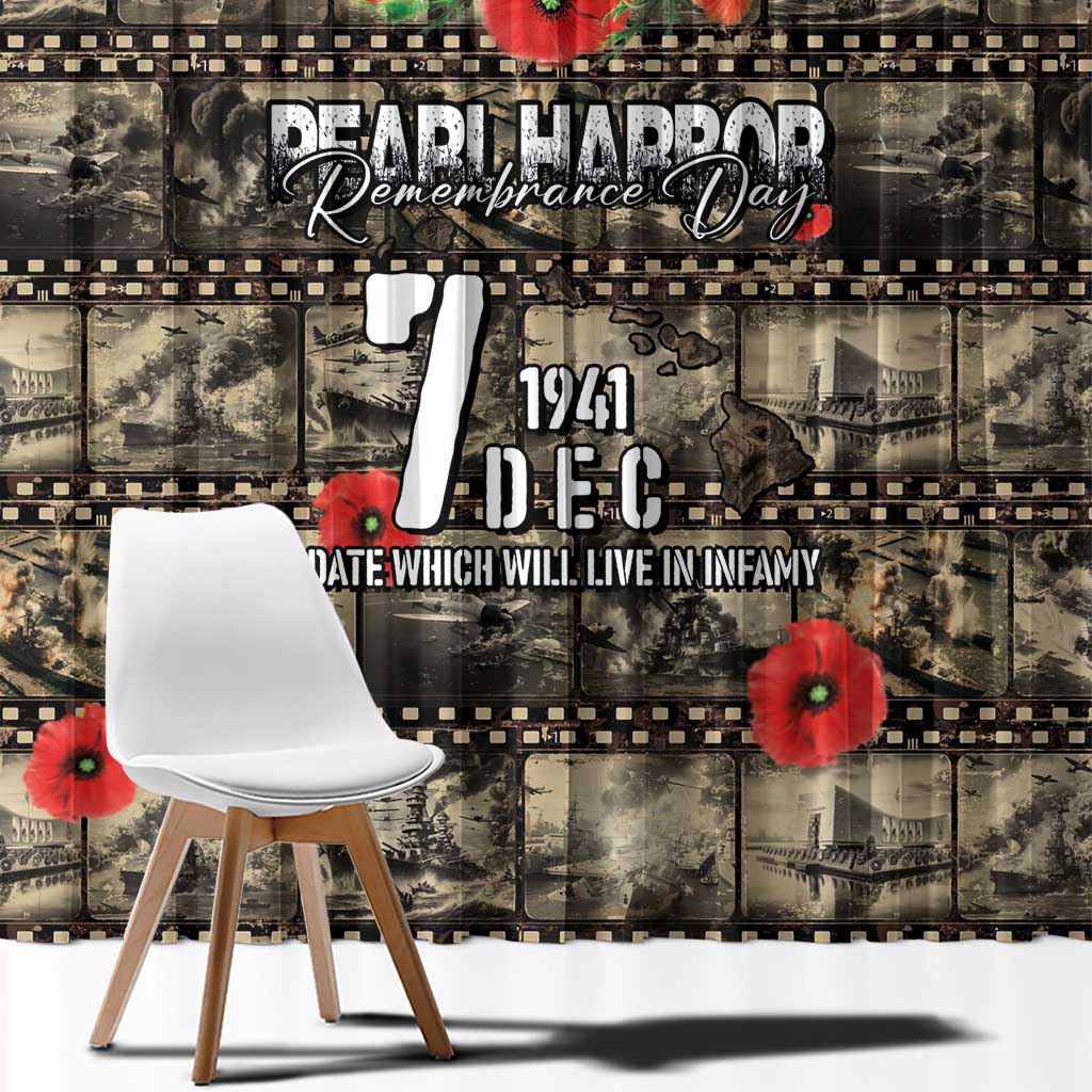 Pearl Harbor Remembrance Day Window Curtain Memories of December 7 with Red Poppy Lei - Wonder Print Shop