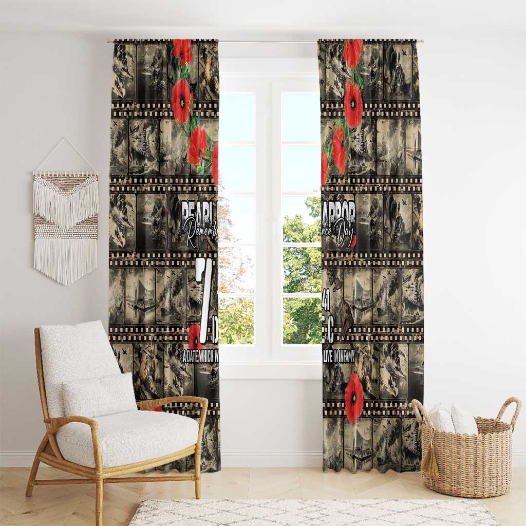 Pearl Harbor Remembrance Day Window Curtain Memories of December 7 with Red Poppy Lei - Wonder Print Shop