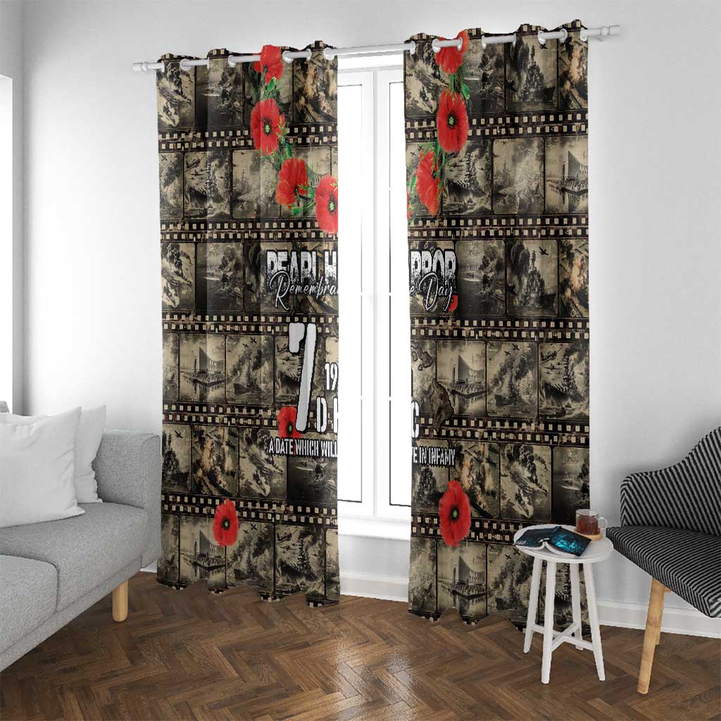 Pearl Harbor Remembrance Day Window Curtain Memories of December 7 with Red Poppy Lei - Wonder Print Shop