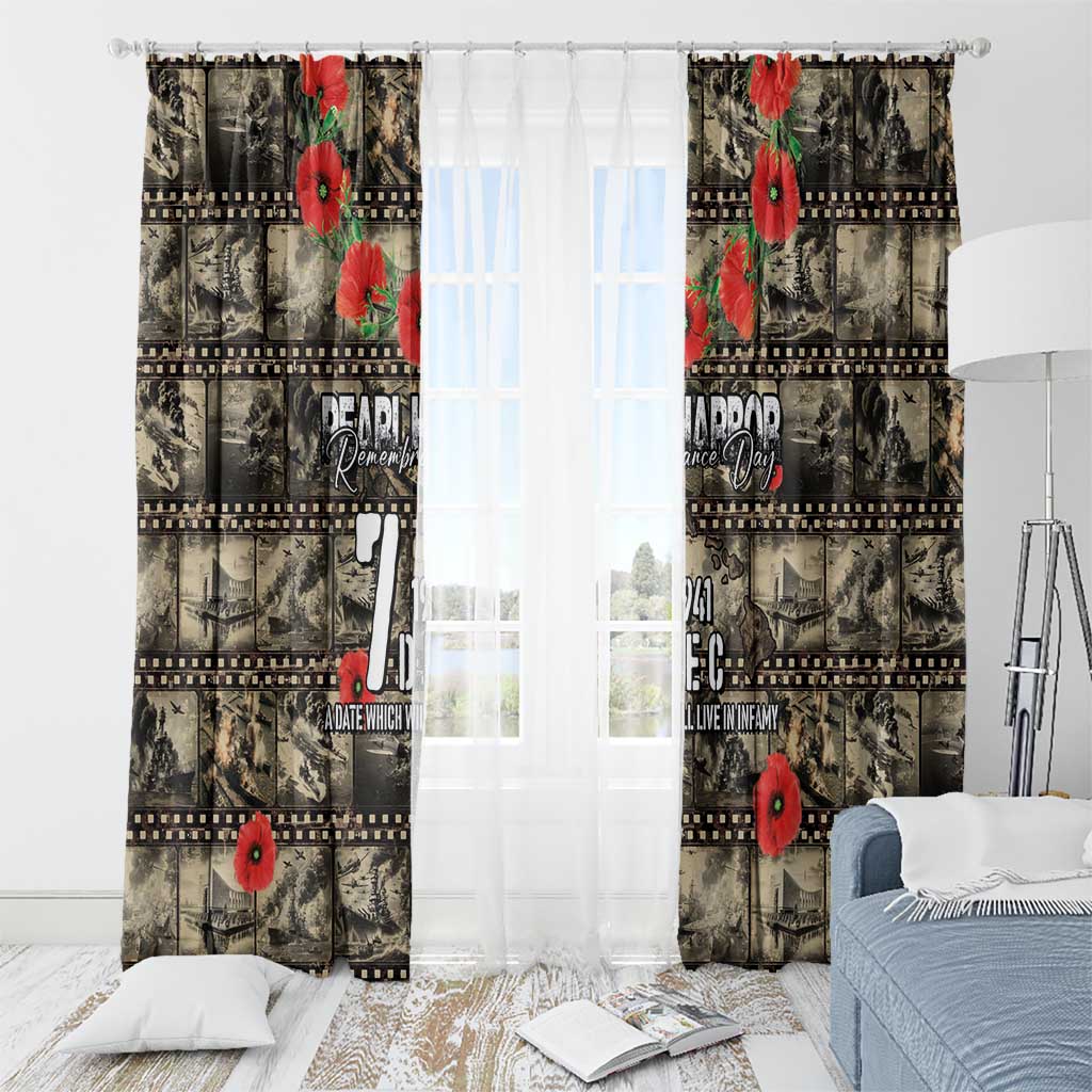 Pearl Harbor Remembrance Day Window Curtain Memories of December 7 with Red Poppy Lei - Wonder Print Shop