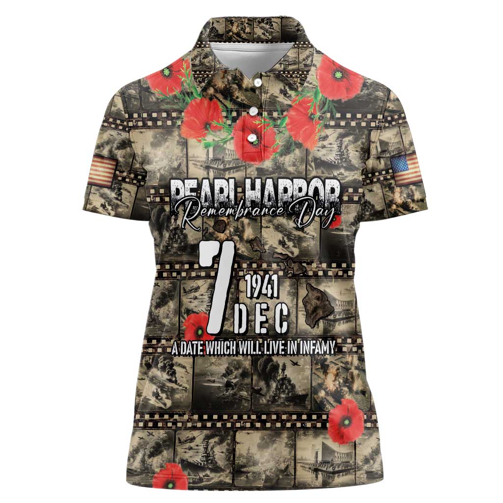 Pearl Harbor Remembrance Day Personalized Women Polo Shirt Memories of December 7 with Red Poppy Lei - Wonder Print Shop