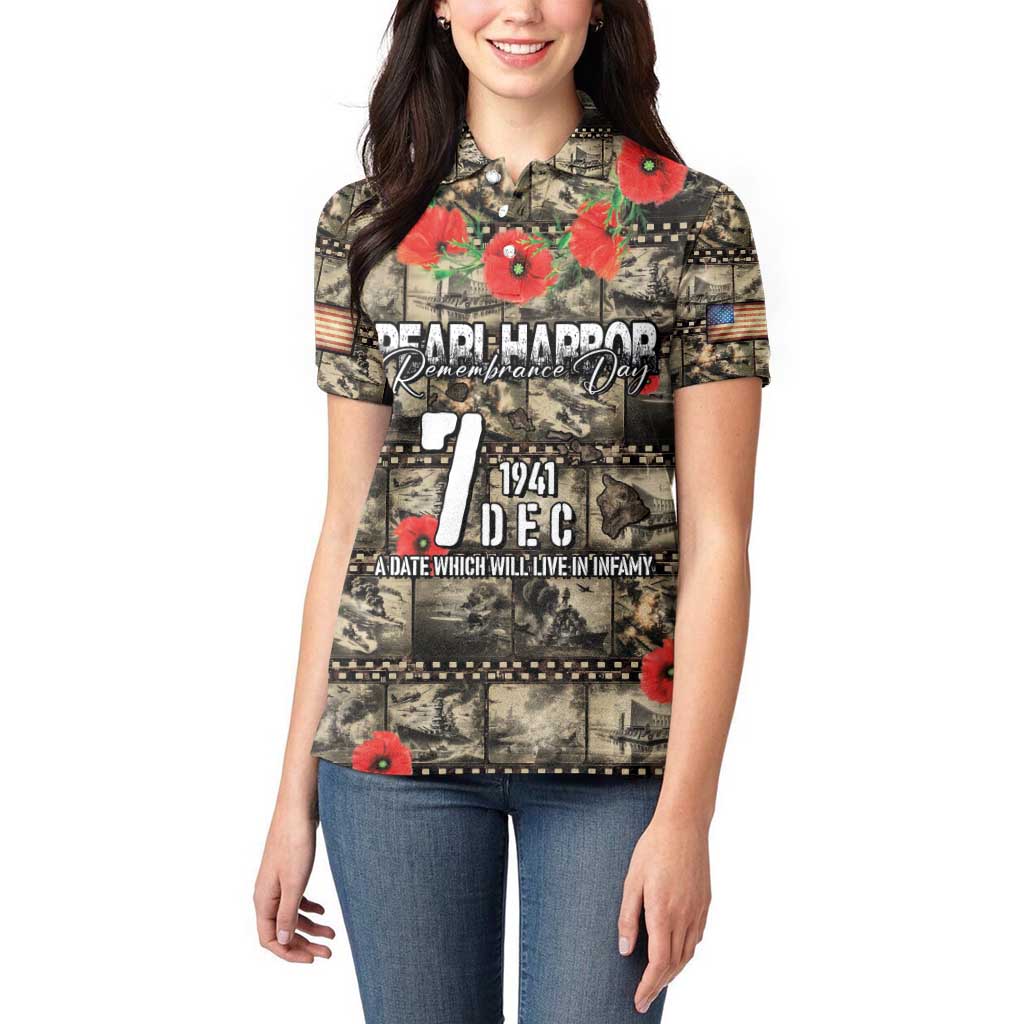 Pearl Harbor Remembrance Day Personalized Women Polo Shirt Memories of December 7 with Red Poppy Lei - Wonder Print Shop
