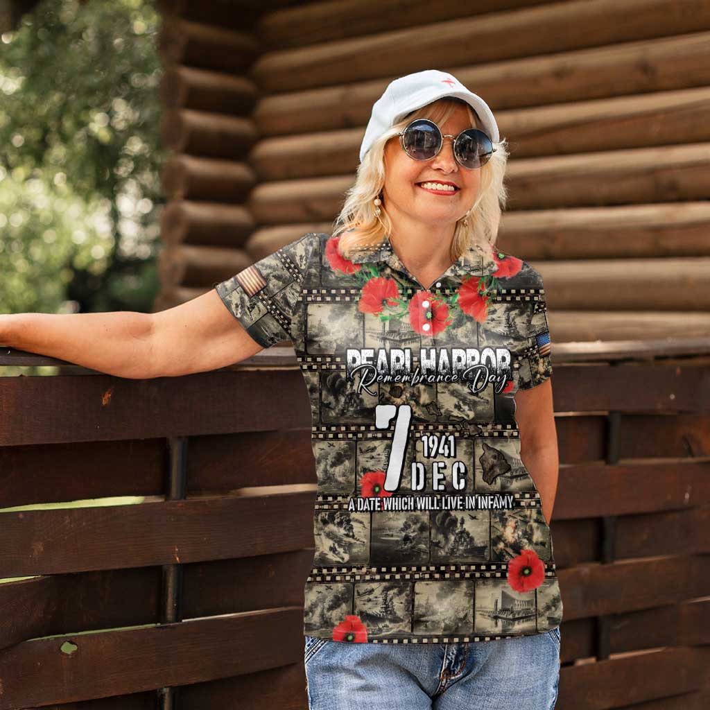 Pearl Harbor Remembrance Day Personalized Women Polo Shirt Memories of December 7 with Red Poppy Lei - Wonder Print Shop