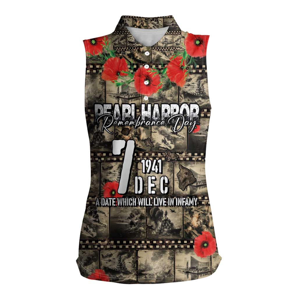 Pearl Harbor Remembrance Day Personalized Women Sleeveless Polo Shirt Memories of December 7 with Red Poppy Lei - Wonder Print Shop