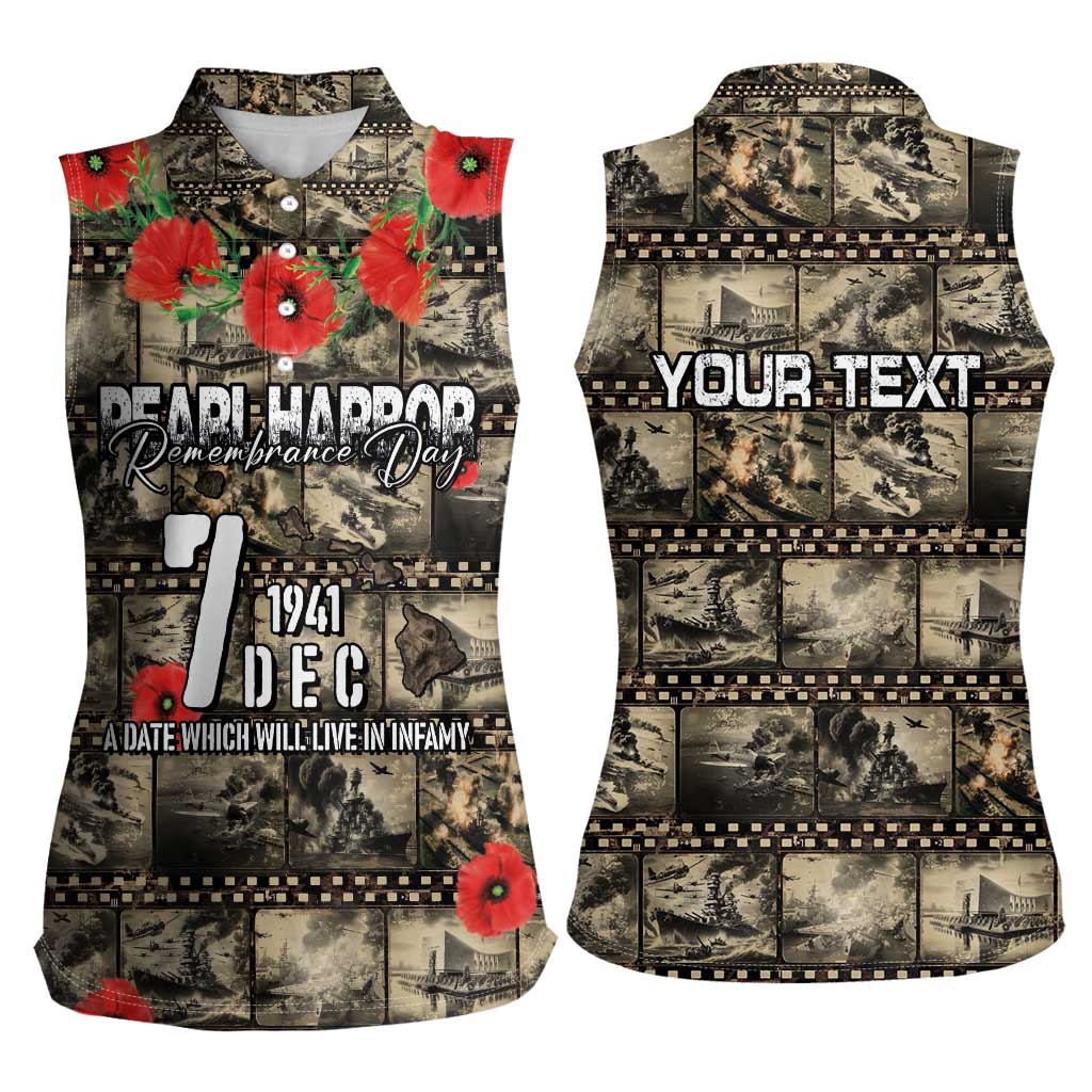 Pearl Harbor Remembrance Day Personalized Women Sleeveless Polo Shirt Memories of December 7 with Red Poppy Lei - Wonder Print Shop