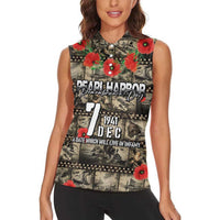Pearl Harbor Remembrance Day Personalized Women Sleeveless Polo Shirt Memories of December 7 with Red Poppy Lei - Wonder Print Shop