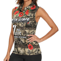 Pearl Harbor Remembrance Day Personalized Women Sleeveless Polo Shirt Memories of December 7 with Red Poppy Lei - Wonder Print Shop