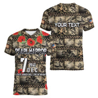 Pearl Harbor Remembrance Day Personalized Women V-Neck T-Shirt Memories of December 7 with Red Poppy Lei - Wonder Print Shop