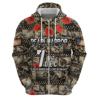 Pearl Harbor Remembrance Day Personalized Zip Hoodie Memories of December 7 with Red Poppy Lei - Wonder Print Shop