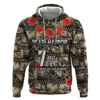 Pearl Harbor Remembrance Day Personalized Zip Hoodie Memories of December 7 with Red Poppy Lei - Wonder Print Shop