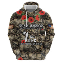 Pearl Harbor Remembrance Day Personalized Zip Hoodie Memories of December 7 with Red Poppy Lei - Wonder Print Shop