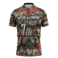 Pearl Harbor Remembrance Day Personalized Zipper Polo Shirt Memories of December 7 with Red Poppy Lei - Wonder Print Shop