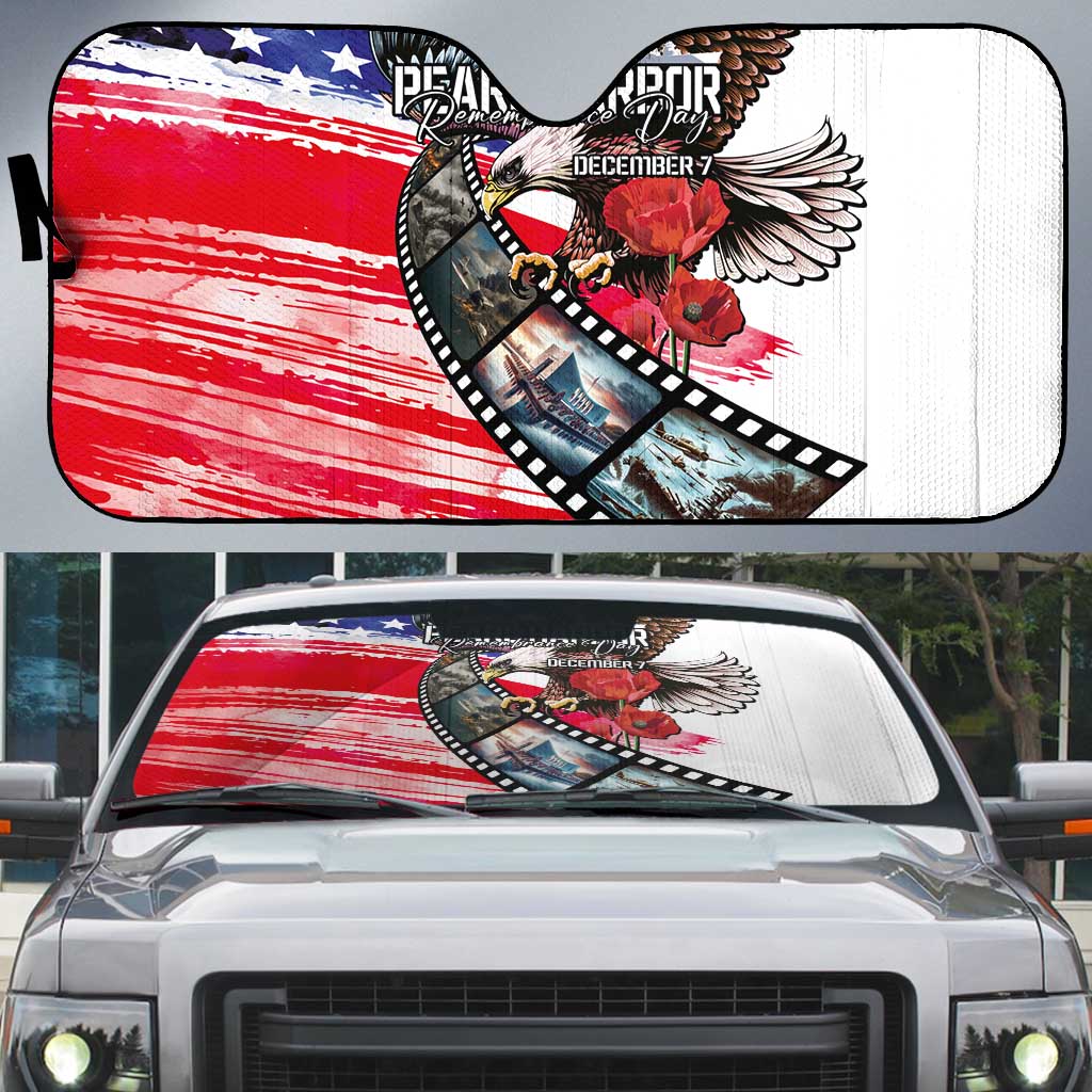 Pearl Harbor Remembrance Day Auto Sun Shade Lest We Forget - The Bald Eagle Remembers - Wonder Print Shop