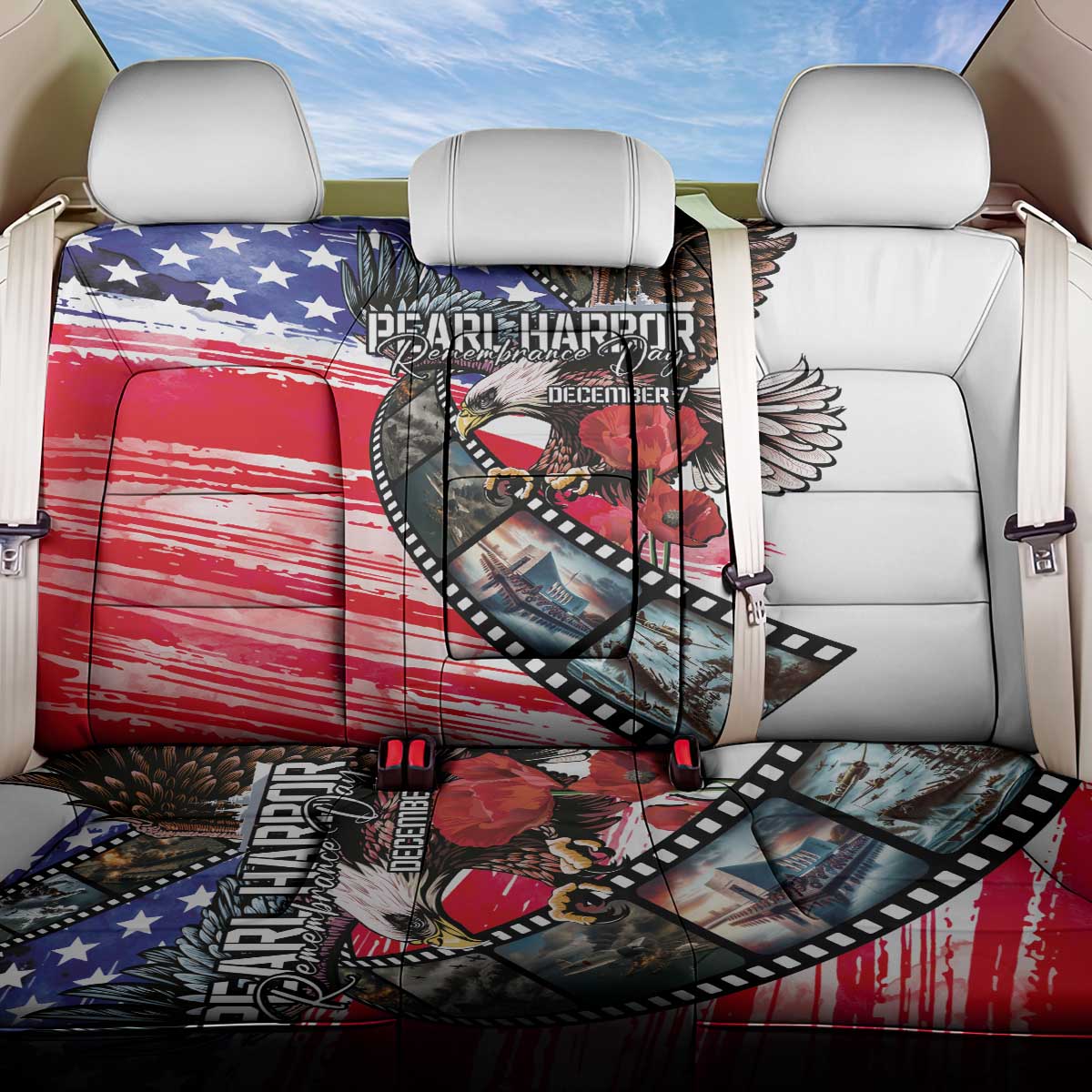 Pearl Harbor Remembrance Day Back Car Seat Cover Lest We Forget - The Bald Eagle Remembers - Wonder Print Shop