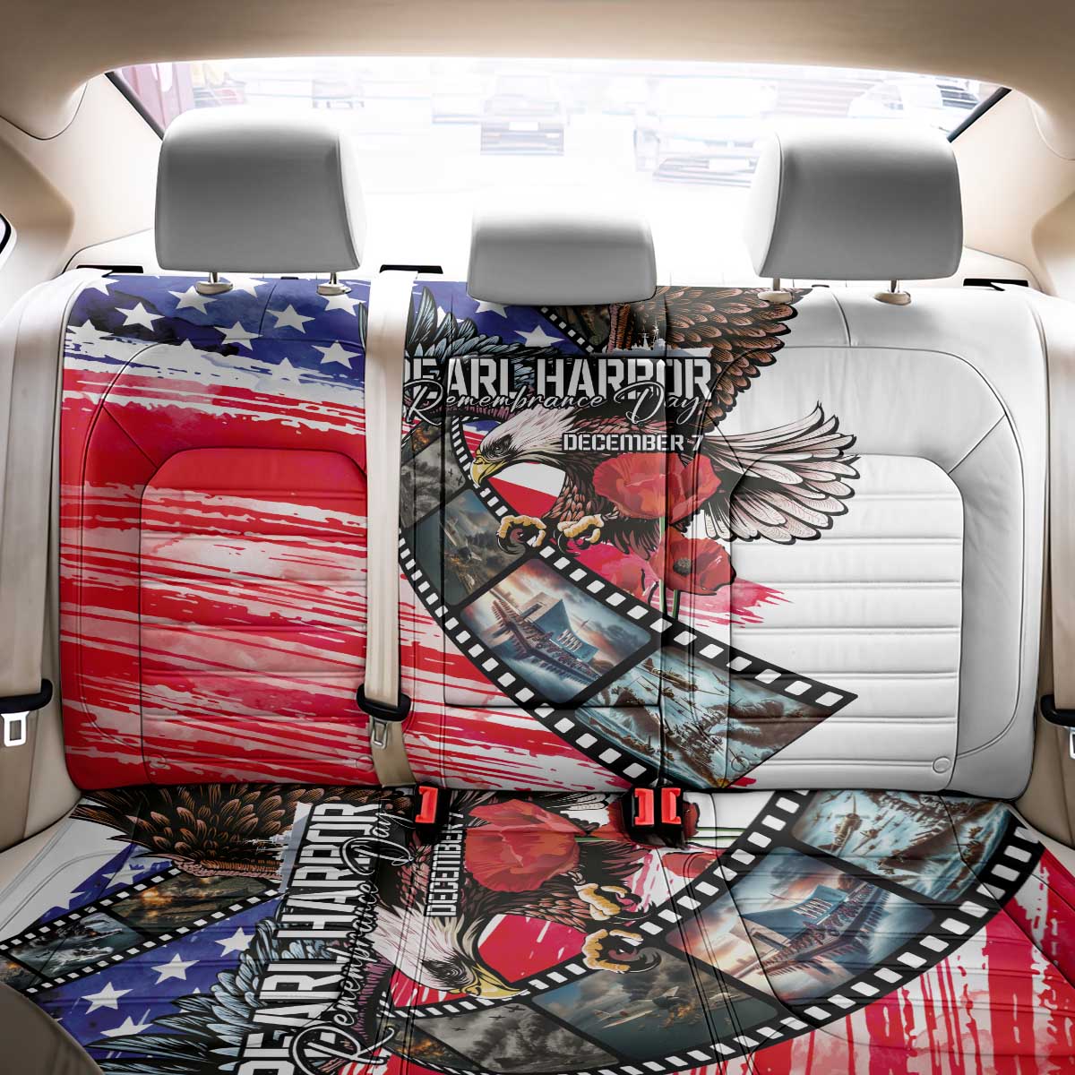 Pearl Harbor Remembrance Day Back Car Seat Cover Lest We Forget - The Bald Eagle Remembers - Wonder Print Shop