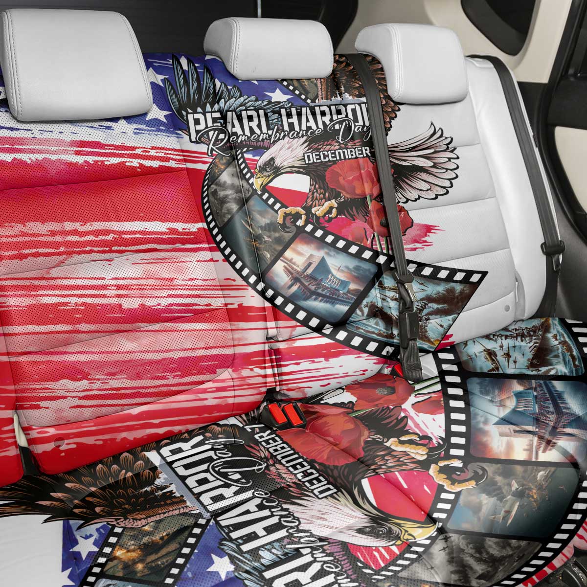 Pearl Harbor Remembrance Day Back Car Seat Cover Lest We Forget - The Bald Eagle Remembers - Wonder Print Shop