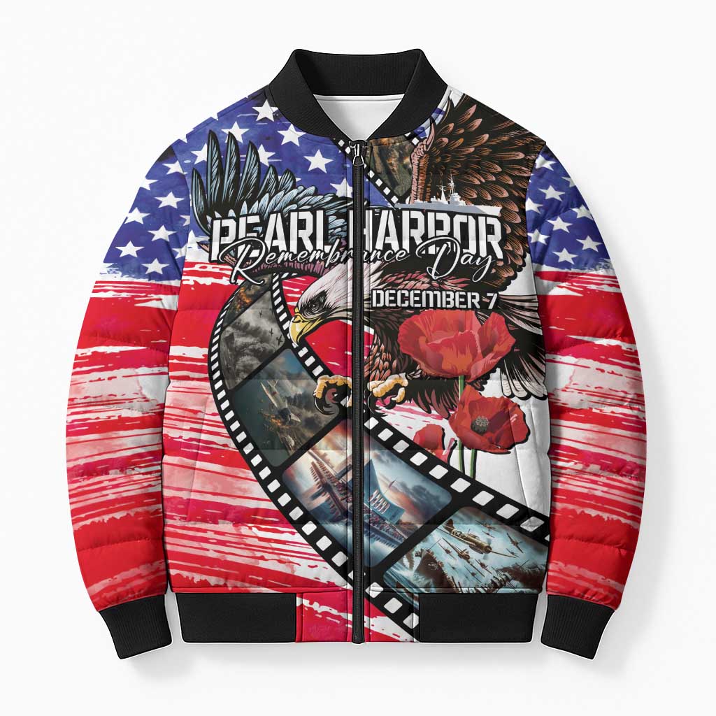 Pearl Harbor Remembrance Day Personalized Bomber Puffer Jacket Lest We Forget - The Bald Eagle Remembers - Wonder Print Shop