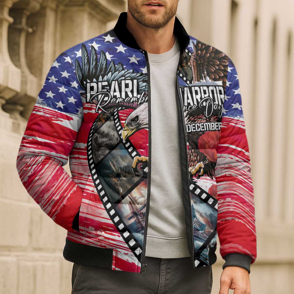 Pearl Harbor Remembrance Day Personalized Bomber Puffer Jacket Lest We Forget - The Bald Eagle Remembers - Wonder Print Shop