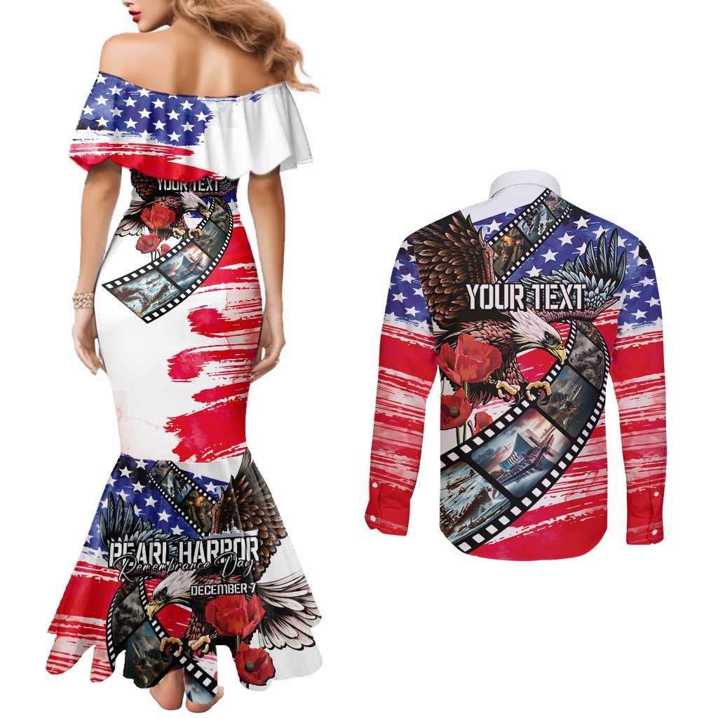 Pearl Harbor Remembrance Day Personalized Couples Matching Mermaid Dress and Long Sleeve Button Shirt Lest We Forget - The Bald Eagle Remembers - Wonder Print Shop
