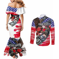 Pearl Harbor Remembrance Day Personalized Couples Matching Mermaid Dress and Long Sleeve Button Shirt Lest We Forget - The Bald Eagle Remembers - Wonder Print Shop