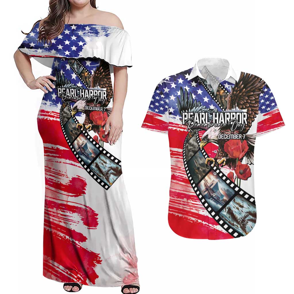 Pearl Harbor Remembrance Day Personalized Couples Matching Off Shoulder Maxi Dress and Hawaiian Shirt Lest We Forget - The Bald Eagle Remembers - Wonder Print Shop