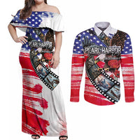 Pearl Harbor Remembrance Day Personalized Couples Matching Off Shoulder Maxi Dress and Long Sleeve Button Shirt Lest We Forget - The Bald Eagle Remembers - Wonder Print Shop