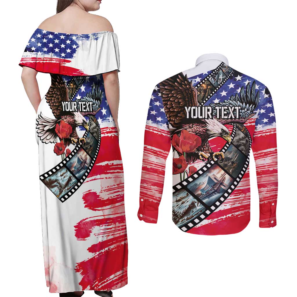 Pearl Harbor Remembrance Day Personalized Couples Matching Off Shoulder Maxi Dress and Long Sleeve Button Shirt Lest We Forget - The Bald Eagle Remembers - Wonder Print Shop
