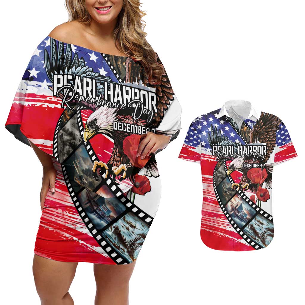 Pearl Harbor Remembrance Day Personalized Couples Matching Off Shoulder Short Dress and Hawaiian Shirt Lest We Forget - The Bald Eagle Remembers - Wonder Print Shop