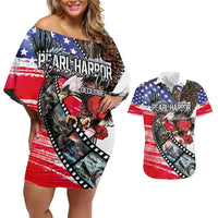 Pearl Harbor Remembrance Day Personalized Couples Matching Off Shoulder Short Dress and Hawaiian Shirt Lest We Forget - The Bald Eagle Remembers - Wonder Print Shop