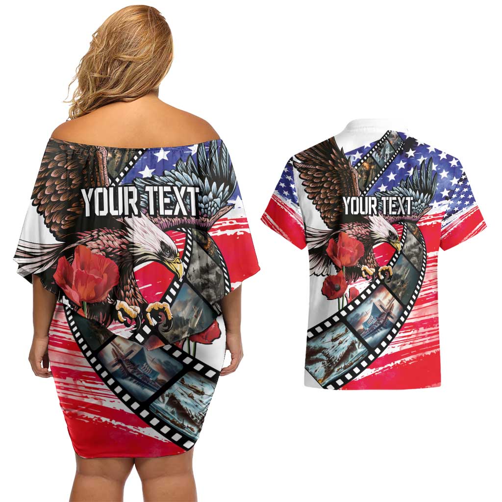 Pearl Harbor Remembrance Day Personalized Couples Matching Off Shoulder Short Dress and Hawaiian Shirt Lest We Forget - The Bald Eagle Remembers - Wonder Print Shop