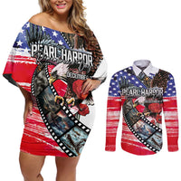 Pearl Harbor Remembrance Day Personalized Couples Matching Off Shoulder Short Dress and Long Sleeve Button Shirt Lest We Forget - The Bald Eagle Remembers - Wonder Print Shop