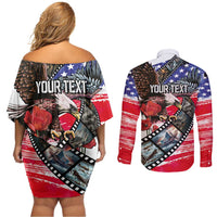 Pearl Harbor Remembrance Day Personalized Couples Matching Off Shoulder Short Dress and Long Sleeve Button Shirt Lest We Forget - The Bald Eagle Remembers - Wonder Print Shop
