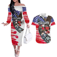 Pearl Harbor Remembrance Day Personalized Couples Matching Off The Shoulder Long Sleeve Dress and Hawaiian Shirt Lest We Forget - The Bald Eagle Remembers - Wonder Print Shop