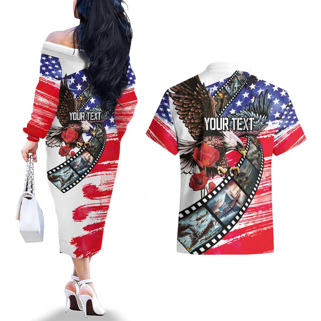 Pearl Harbor Remembrance Day Personalized Couples Matching Off The Shoulder Long Sleeve Dress and Hawaiian Shirt Lest We Forget - The Bald Eagle Remembers - Wonder Print Shop
