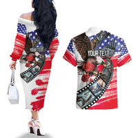 Pearl Harbor Remembrance Day Personalized Couples Matching Off The Shoulder Long Sleeve Dress and Hawaiian Shirt Lest We Forget - The Bald Eagle Remembers - Wonder Print Shop