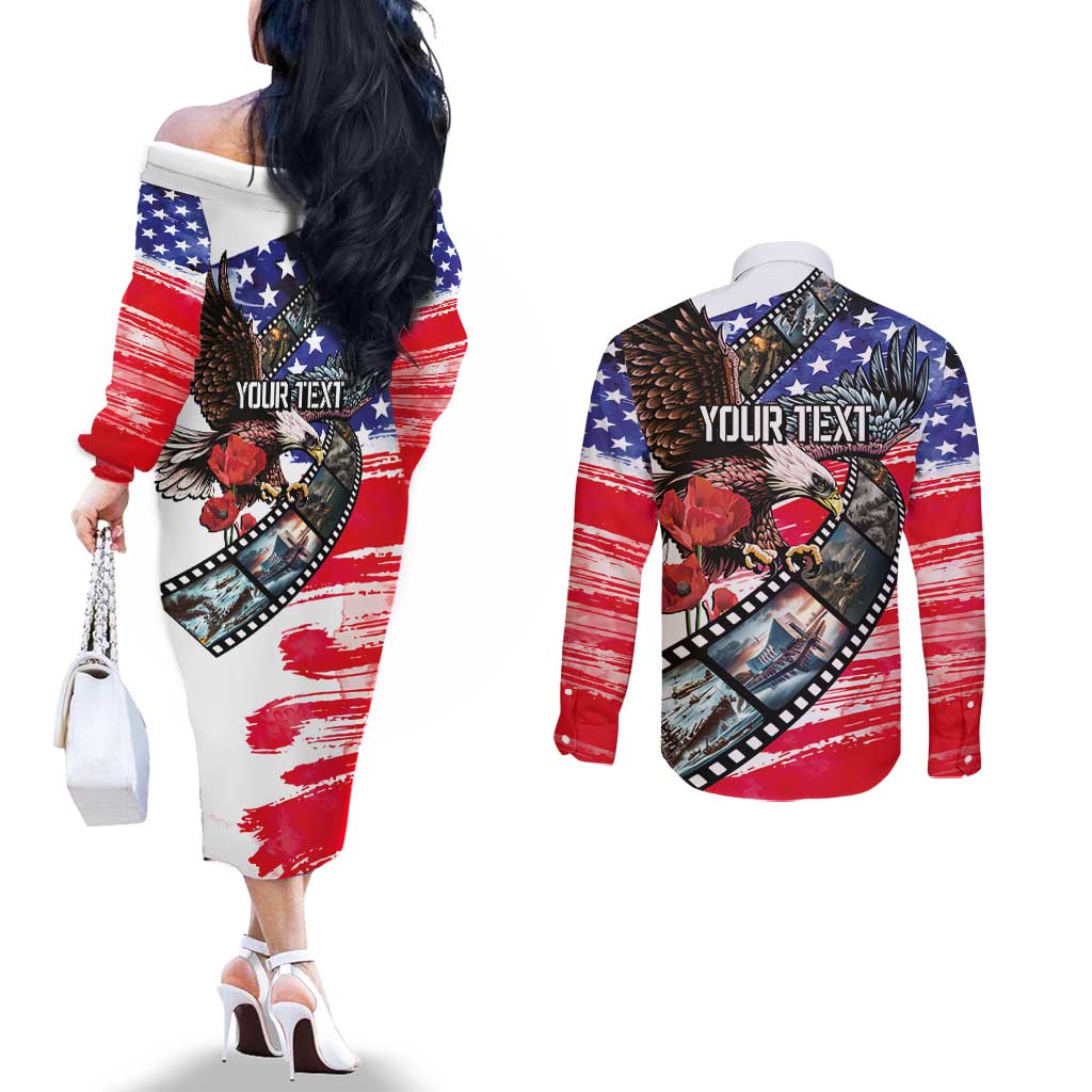 Pearl Harbor Remembrance Day Personalized Couples Matching Off The Shoulder Long Sleeve Dress and Long Sleeve Button Shirt Lest We Forget - The Bald Eagle Remembers - Wonder Print Shop