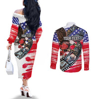 Pearl Harbor Remembrance Day Personalized Couples Matching Off The Shoulder Long Sleeve Dress and Long Sleeve Button Shirt Lest We Forget - The Bald Eagle Remembers - Wonder Print Shop